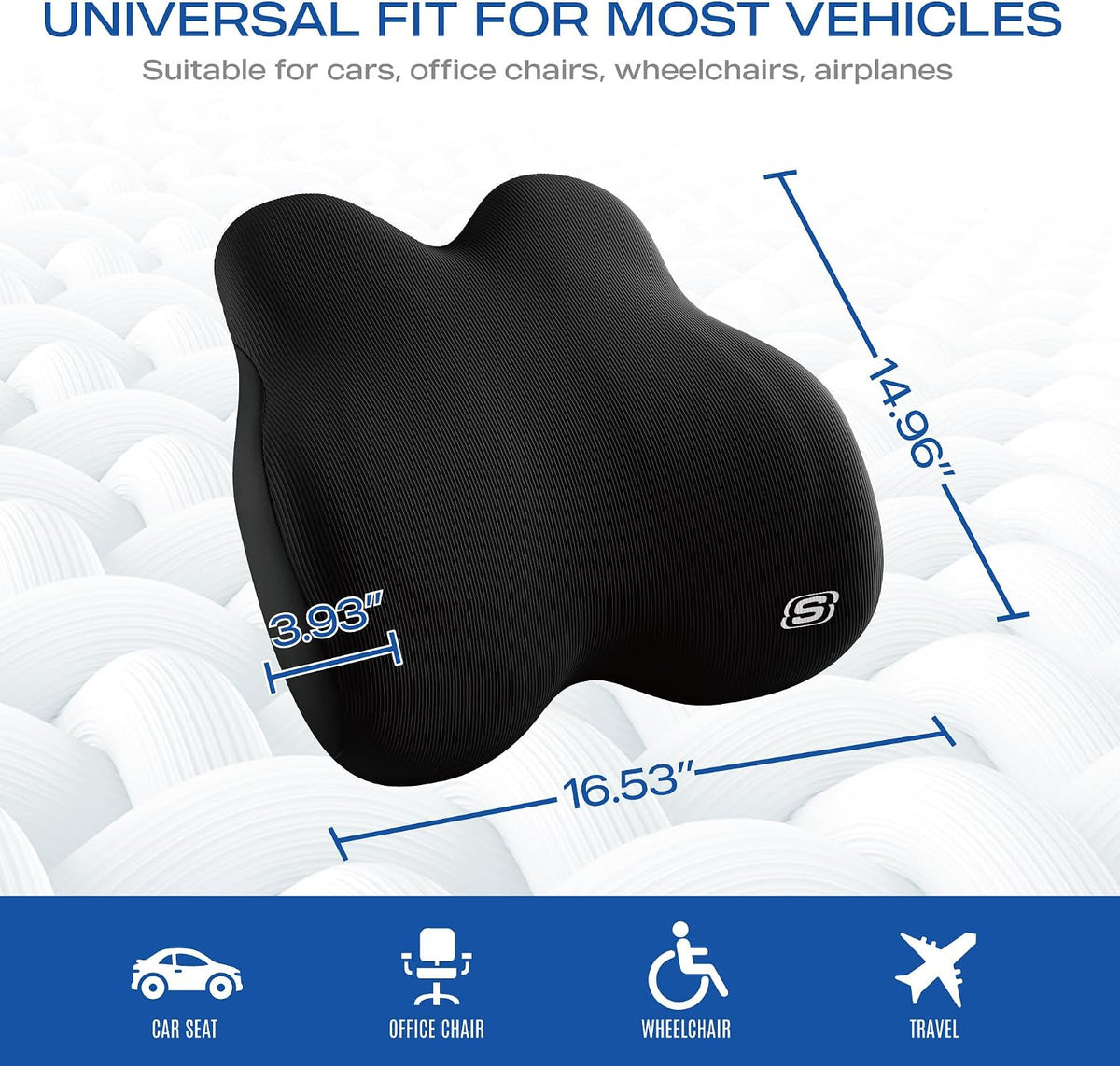 Skechers Almohada Lumbar de Espuma con Memoria, Almohada de Soporte Lumbar para Oficina, Silla, Alivio del Dolor de la Parte Baja de la Espalda, Almohada Lumbar de Diseño Ergonómico, Almohada de