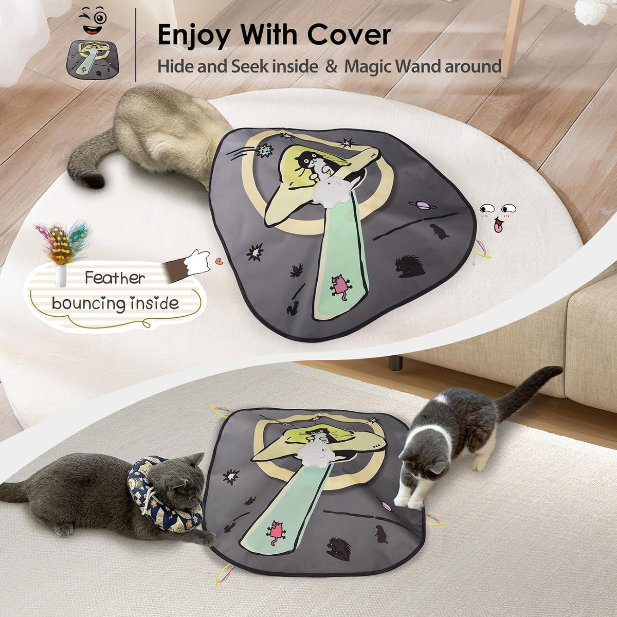 ORSDA Juguetes interactivos 4 en 1 para gatos - Juguetes automáticos para gatos de interior y gatitos, ratones de 8 agujeros Whack-A-Mole, juego de escondite con movimiento inteligente con 5 piezas de