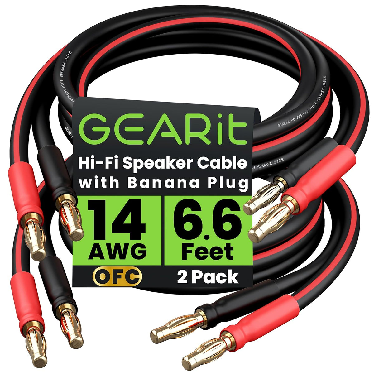 GEARit Cable de altavoz OFC de calibre 14 con enchufes tipo plátano