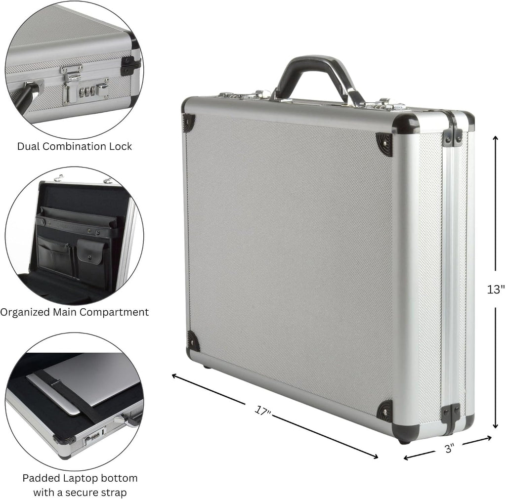 Alpine Swiss Maletín de aluminio ejecutivo maletín acolchado para portátil para hombres Funda de carcasa rígida Attache con cerradura combo Maletín de negocios
