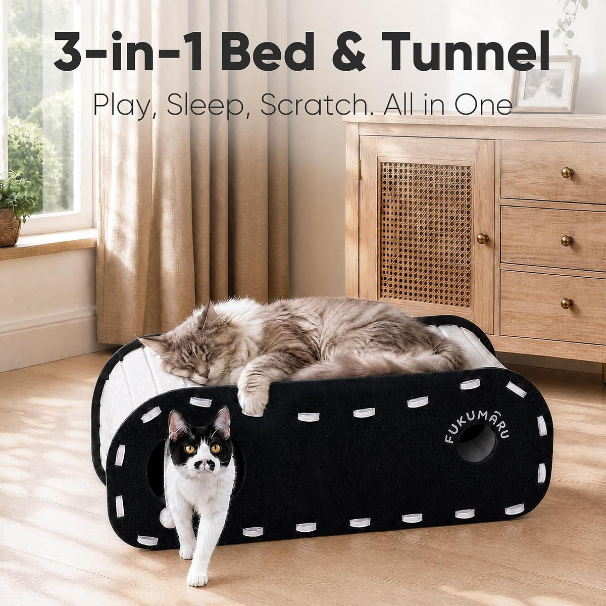 FUKUMARU Túnel de cueva para cama para gatos, 31.5 pulgadas, condominio