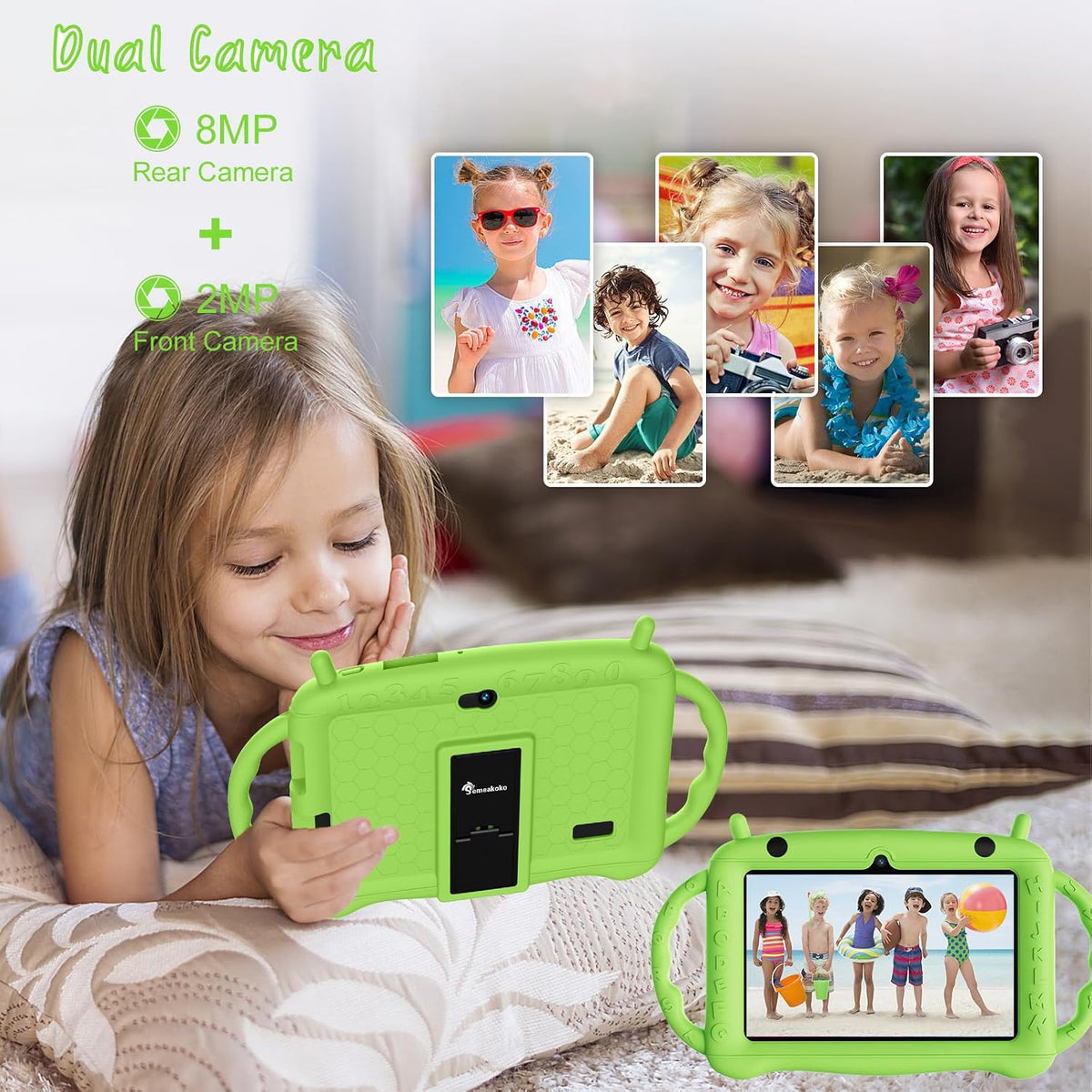 Tableta para niños de 7 pulgadas para niños de 3 a 7 años, tableta Android 12 de 2 GB de RAM+32 GB de ROM, aprendizaje educativo de control parental, Netflix, regalo para niños y niñas (verde)