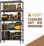 M MZG Estantería de garaje resistente con 5 estantes, estante de almacenamiento ajustable para cocina, lavandería, baño, despensa, capacidad de 1250 libras, color negro, 13.8 x 35.5 x 68.6 pulgadas