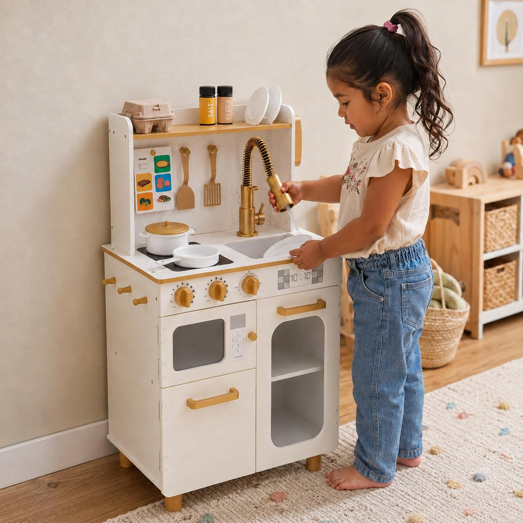 Teamson Kids Little Chef Memphis Cocina de Juguete, Blanco/Dorado