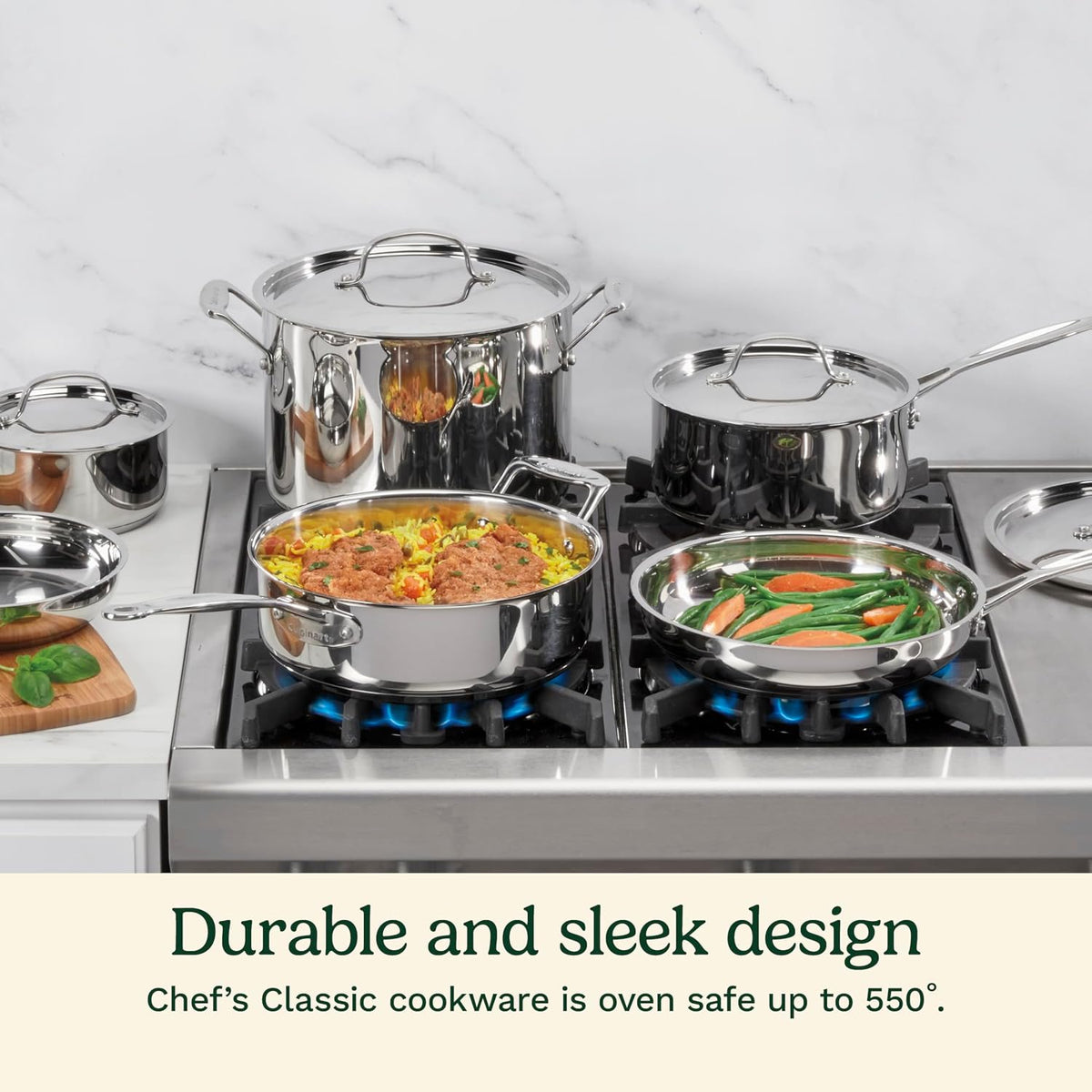 Cuisinart Chef's Classic 77-7P1 - Juego de ollas y sartenes de acero inoxidable, 7 piezas, 77-7P1