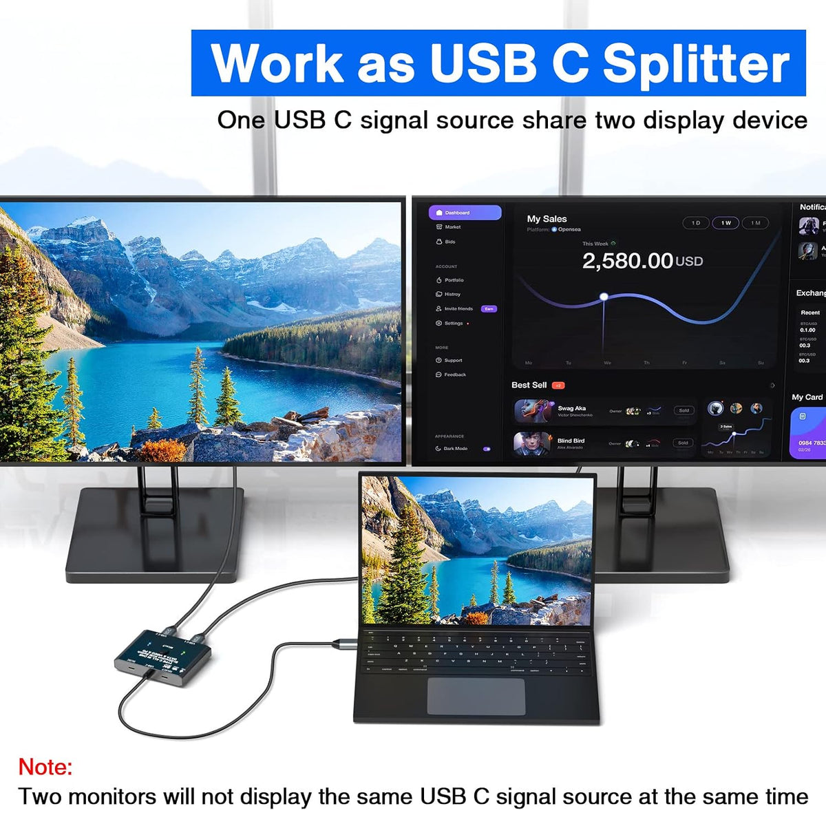 Interruptor USB C 2 en 1 Salida USB C Selector de conmutador para 2 computadoras portátiles comparte 1 dispositivo USB, transferencia de datos 4K @60Hz/10Gbps y carga PD de 100 W, control con cable y