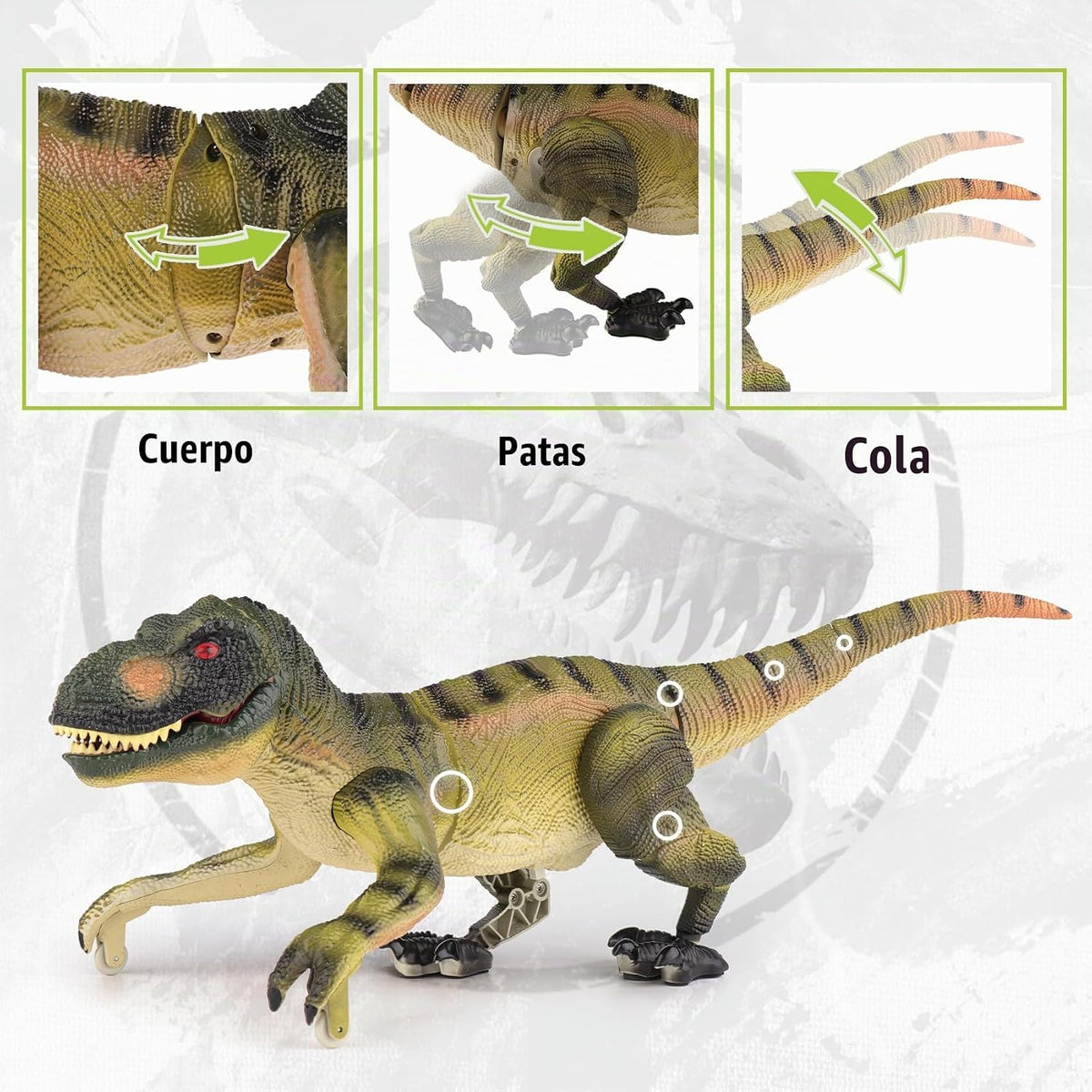 VERTOY Juguetes de dinosaurio a control remoto para niños de 3, 4, 7, 8 a 12 años, regalo realista de T-Rex para niños, dinosaurio a control remoto con luz, rugido, aerosol, detección táctil