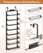 Organizador de Despensa de 8 Niveles Sobre la Puerta, Estante Grande de Metal para Especias en Puerta con Canasta Ajustable, 2 en 1 Montaje en Pared o Colgante de Servicio Pesado Estante de
