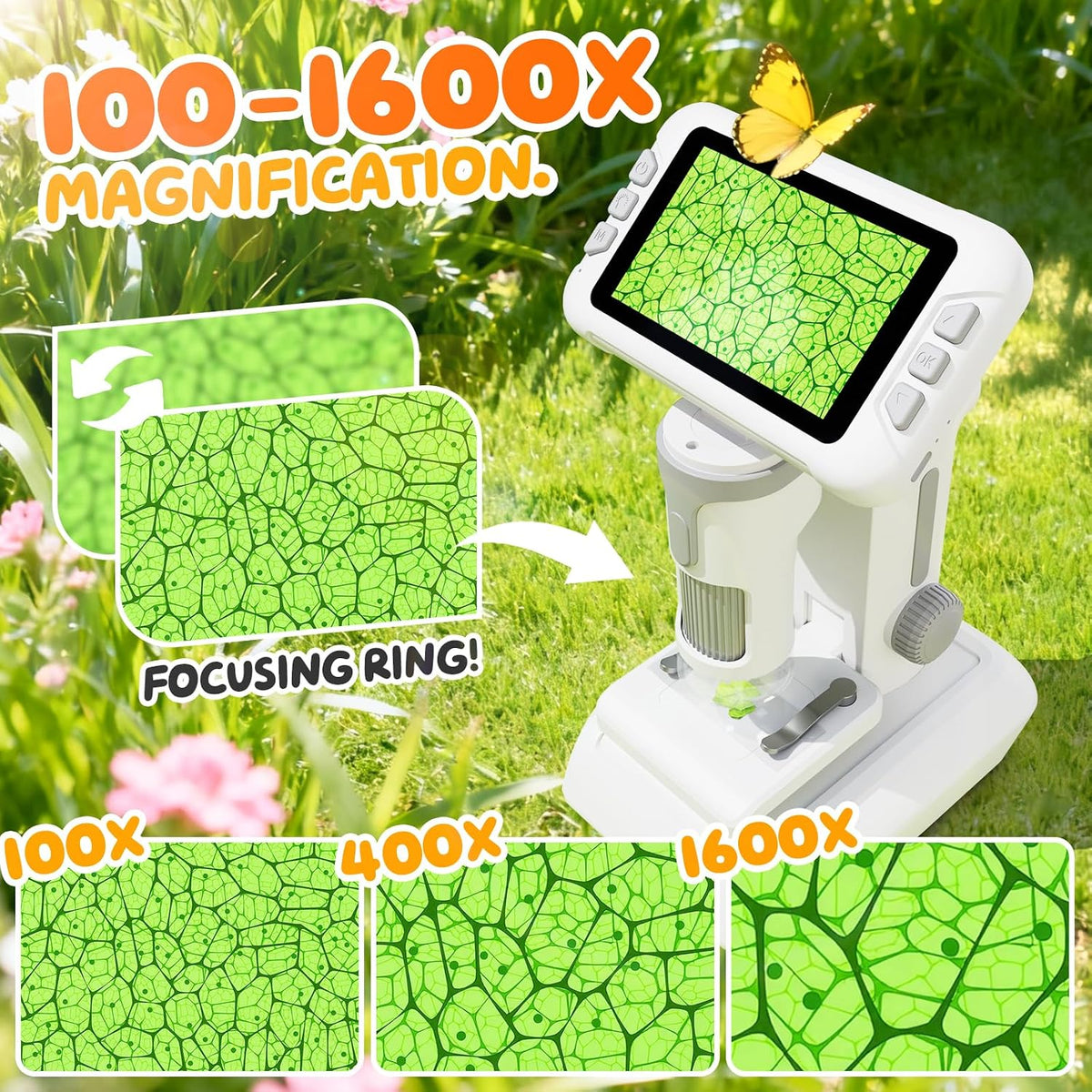 1600X - Microscopio para niños, microscopio digital 1080P con pantalla de 4,0"