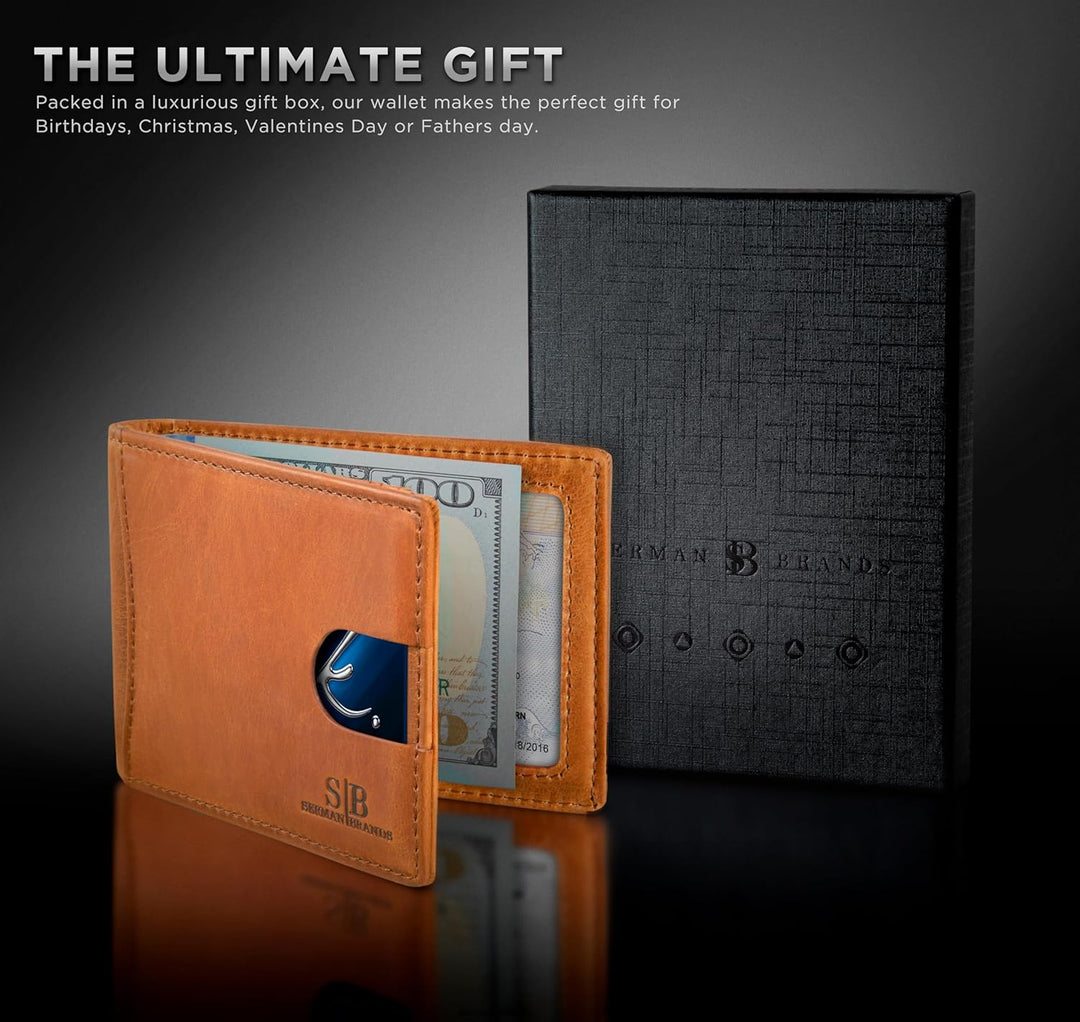 SERMAN BRANDS RFID Blocking Slim Bifold Genuine Leather Minimalist...