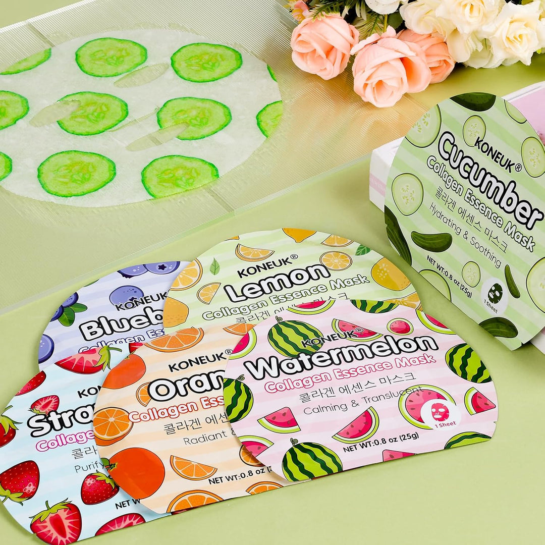 KONEUK Paquete de 60 mascarillas faciales de frutas coloridas para...