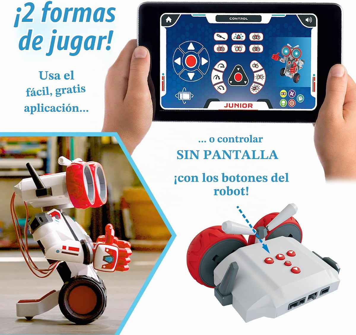 Thames & Kosmos Robotics Smart Machines Junior STEM Kit, construye y codifica los movimientos, velocidad, luces y sonidos de tu robot, para mayores de 8 años, utiliza sin pantalla con botones