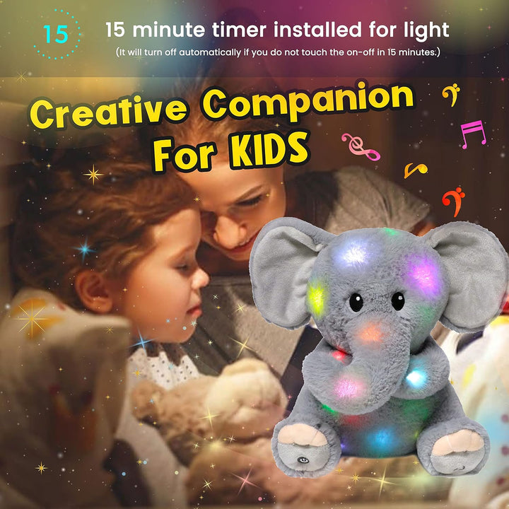 Hopearl Elefante de peluche musical LED que ilumina y canta, volume...