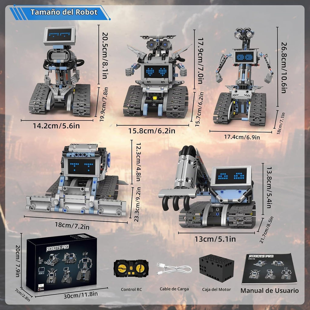 Kit de construcción de robot Johnny 5 5 en 1, juego de construcción de robot STEM con aplicación y control remoto de 2.4 GHz, juguetes tecnicos transformables de robótica RC para niños de 6 7 8 9 10 11 12 + regalos de cumpleaños