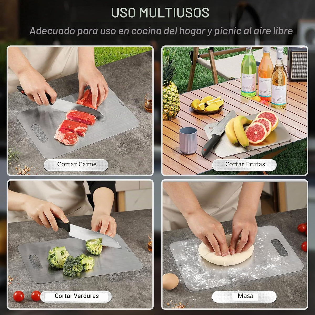 Katori Tablas de cortar de titanio para cocina, juego de tablas de cortar de titanio 100% puro, tabla de cortar de titanio de doble cara no tóxica, tablas de cortar de metal aptas para lavavajillas