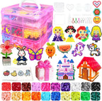 Kit de cuentas de fusible para niños, 11000 cuentas fusibles, 20 colores de 0.197 in, juego de manualidades con caja de almacenamiento, tableros de clavijas, papel de planchar y accesorios, juego de artes y manualidades, juguetes regalos para niñas y