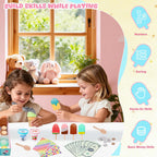 Juguete de helado para niños de 3 a 6 años, juego de helados de madera con mostrador, delantal, calcomanía de bricolaje, cuchara, dinero de juguete, juguetes de juego de simulación para juegos de