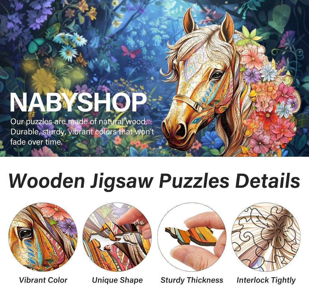 Rompecabezas de madera para adultos, juego de construcción de caballos de madera, rompecabezas irregulares de madera para adultos, rompecabezas difíciles regalos para amantes de los rompecabezas, (XL