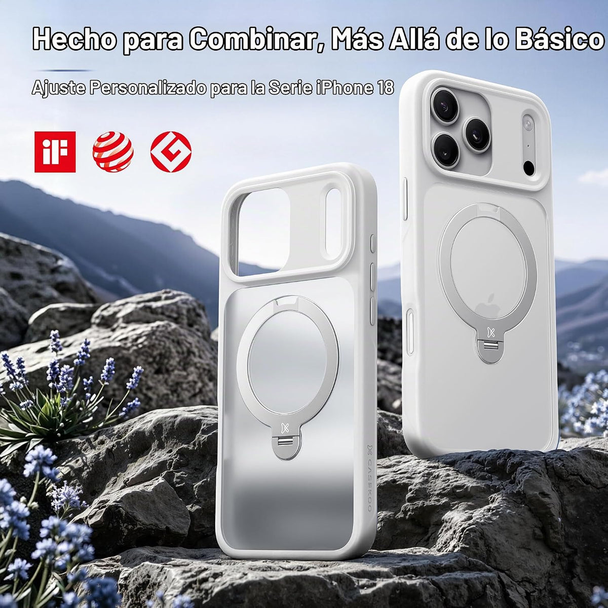 CASEKOO - Funda para iPhone 18 Pro con soporte magnético giratorio de 360 grados, color blanco mate