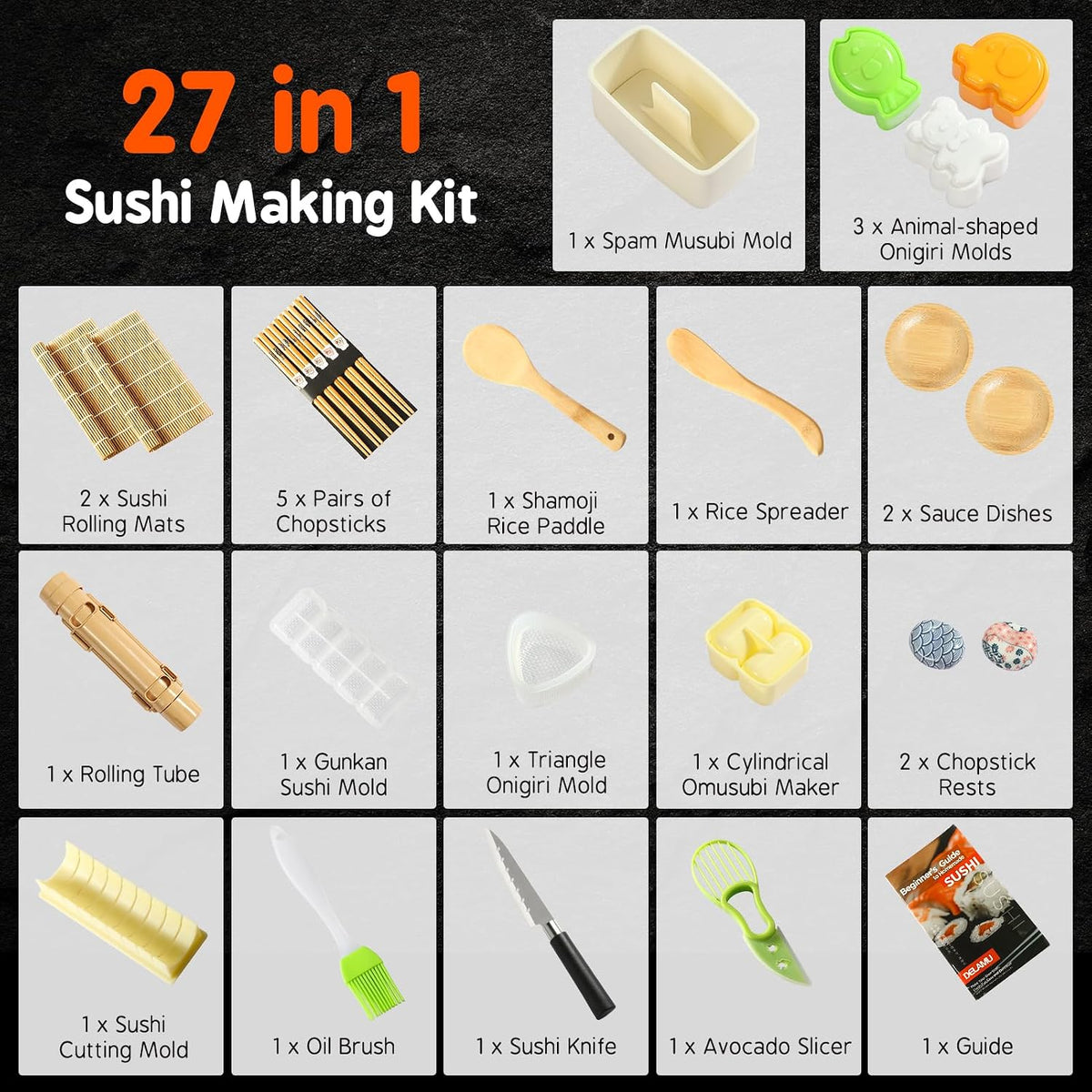 Delamu Sushi Making Kit 27 en 1 [Padre-Hijo] Sushi Kit