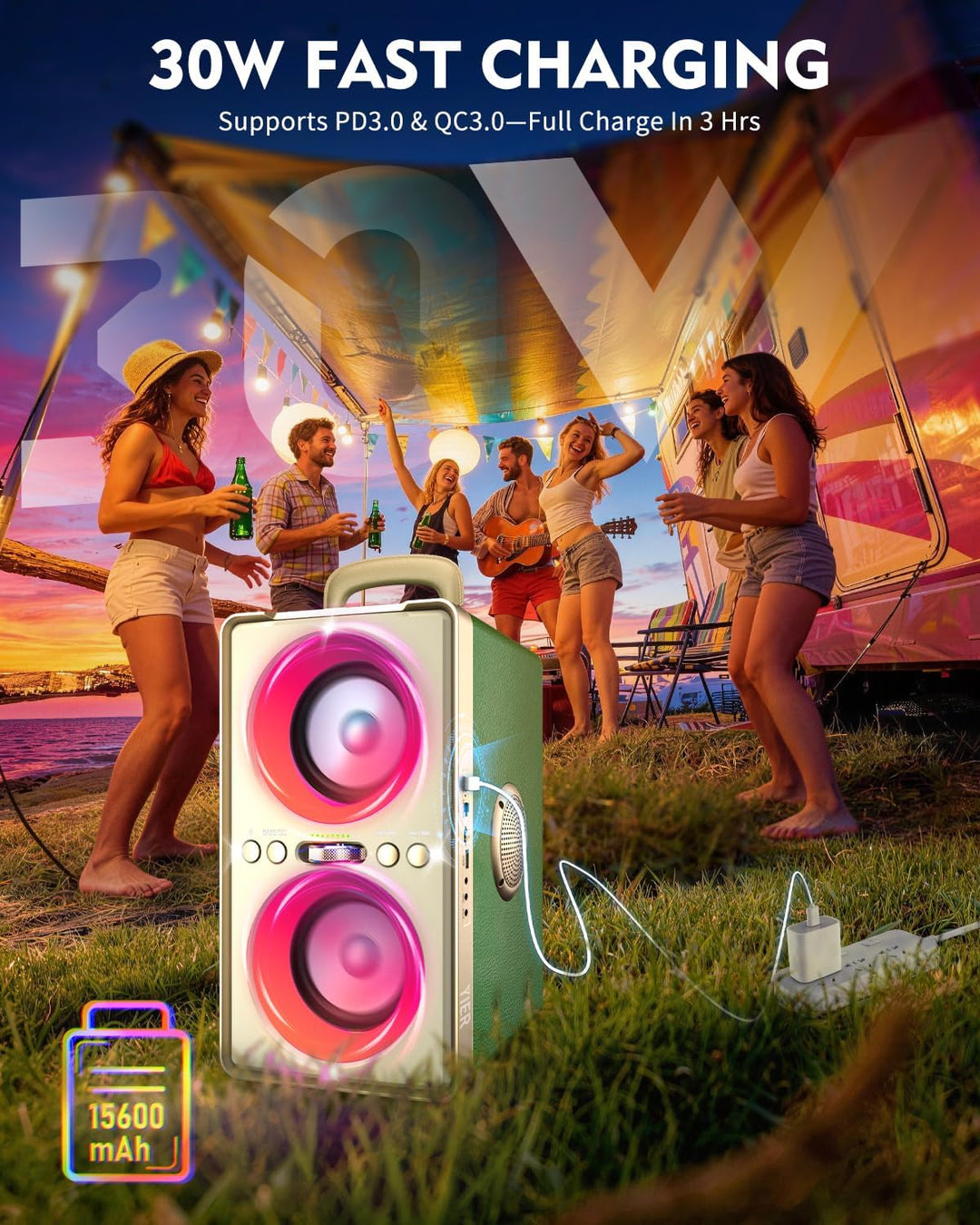 YIER Altavoz Bluetooth, altavoz de fiesta de pico de 240 W con grav...