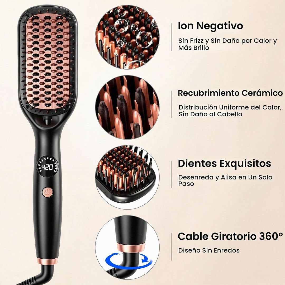 OHUP Cepillo alisador de cabello negro, cepillo alisador y peine ca...