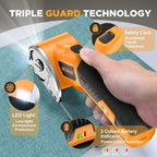 Tijeras eléctricas inalámbricas: cortador de cartón giratorio recargable de 4 V, batería de 3000 mAh, con luz LED y bloqueo de seguridad, 2 cuchillas, cortador de caja eléctrico para tela, alfombra