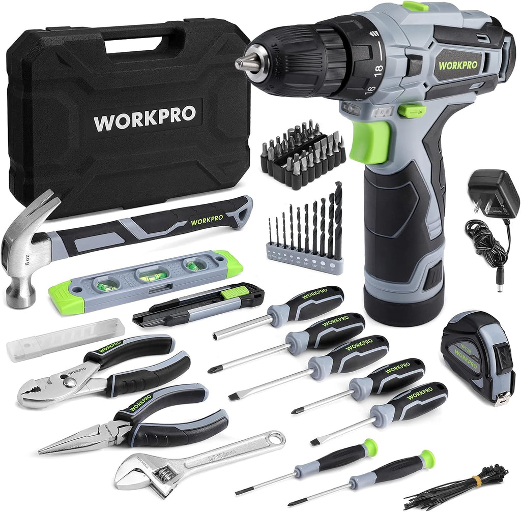 WORKPRO Juego de taladro rosa inalámbrico de 12 V para mujeres, kit de