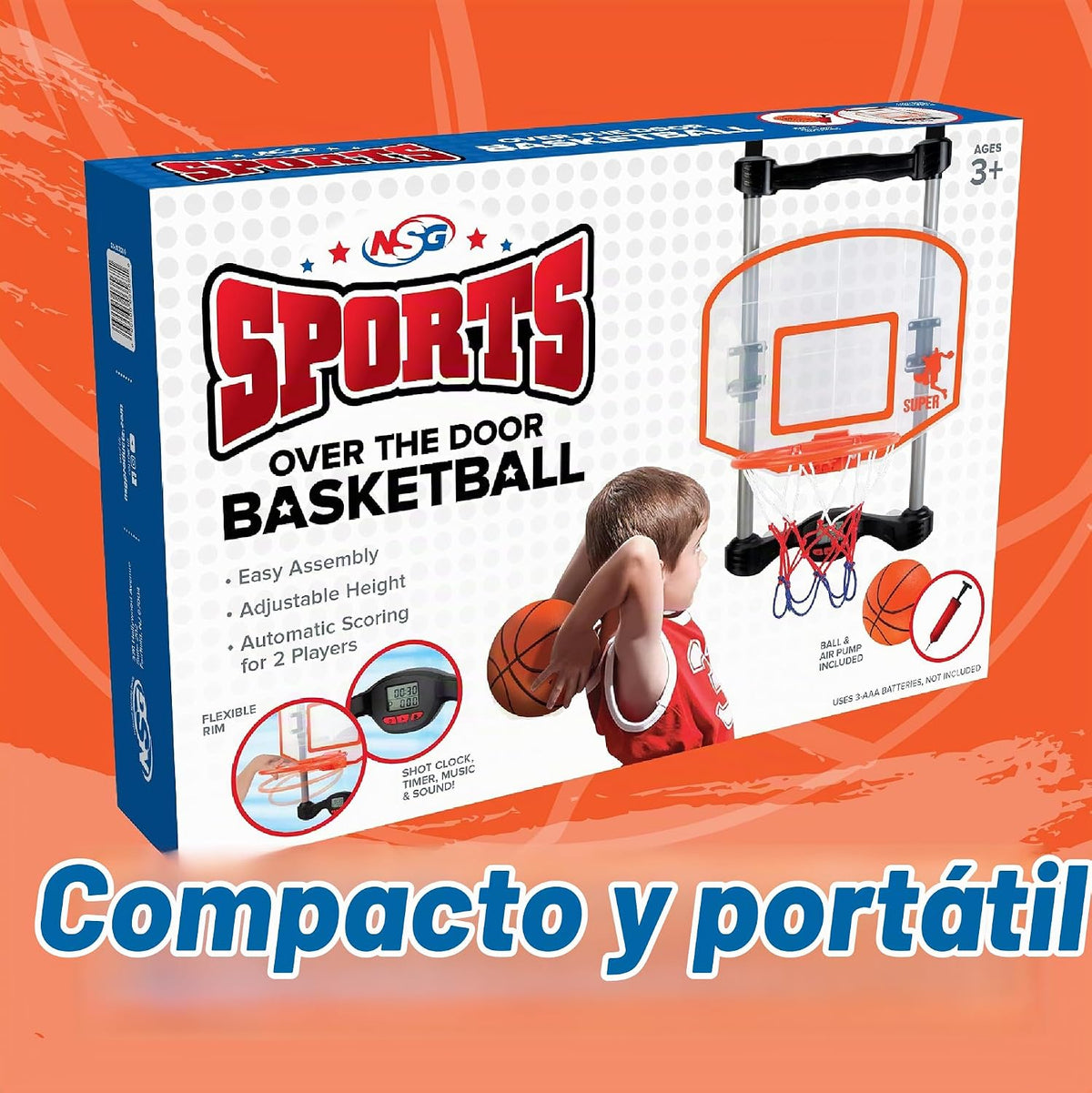 Aro de baloncesto sobre la puerta con reloj de tiro, puntuación electrónica y sonido