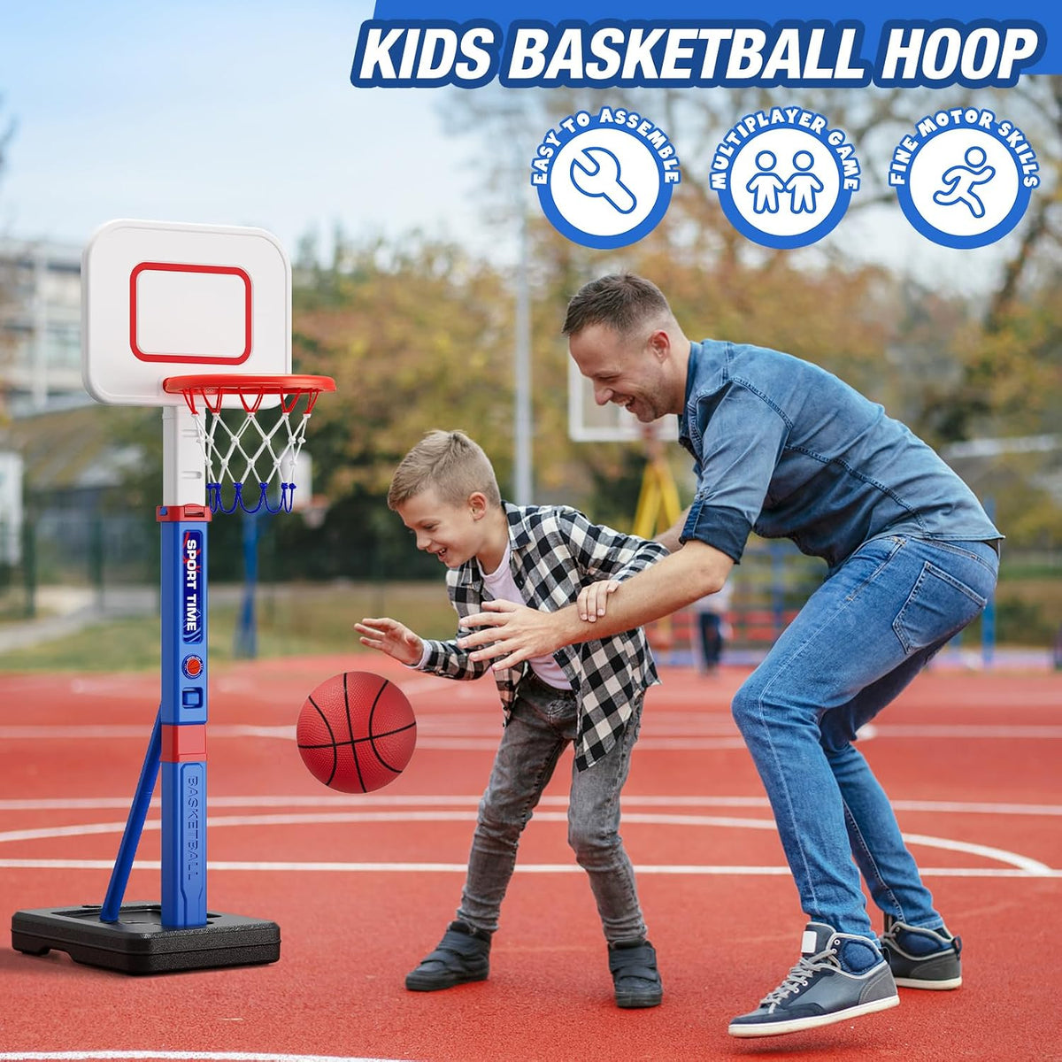 Cesta de Baloncesto para Niños, Aro Ajustable de 55" de Altura para Niños de 3-5 años