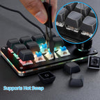 Koolertron Teclado programable macro, teclado mecánico programable con una mano, interruptor azul RGB intercambiable en caliente, 12 teclas 2 botones retroiluminado teclado para trabajar y jugar, negro
