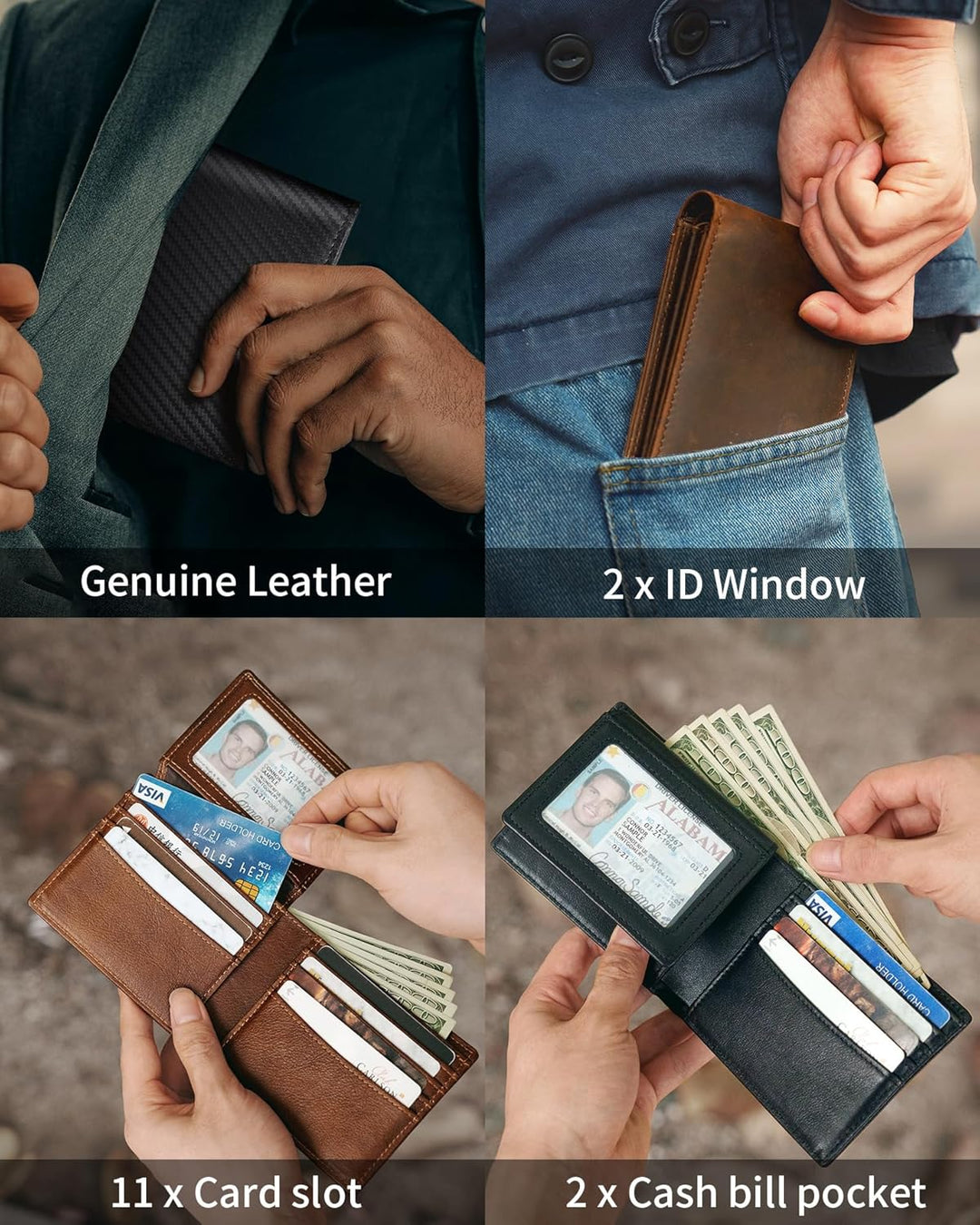 Plinvo Billetera plegable de piel auténtica para hombre, bloqueo RF...
