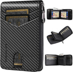 Billetera para hombre con bloqueo RFID y cierre, de grandes dimensiones, con 2 ventanas de identificación - Diseño de gran capacidad, 13 ranuras para tarjetas de crédito