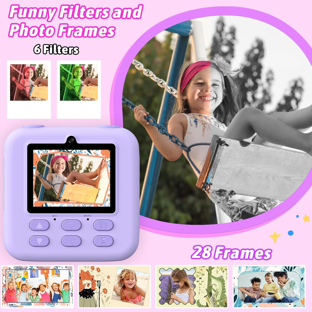 Cámaras digitales instantáneas para niños y niñas, cámara digital selfie HD de doble lente 1080P con papel de impresión y tarjeta TF, regalos de cumpleaños de Navidad, juguetes para niños pequeños y