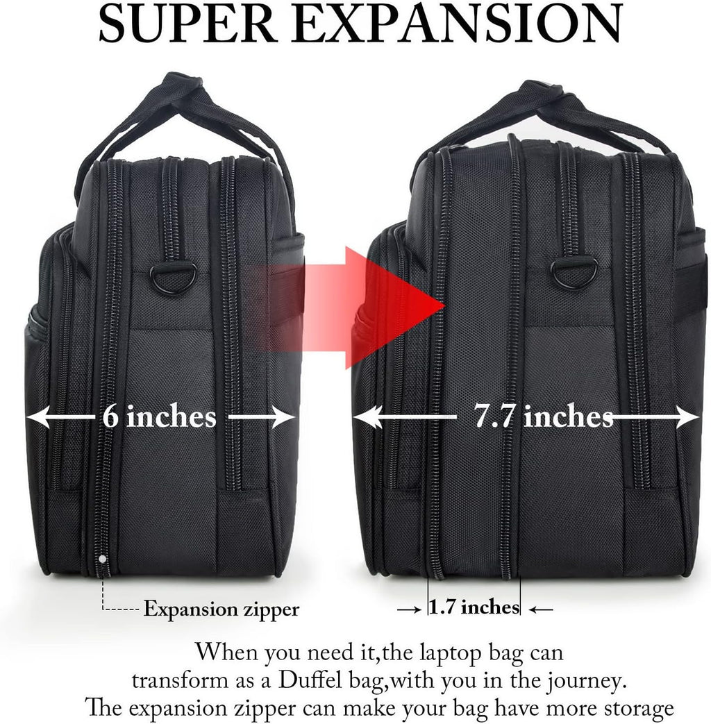 Bolsa de 17" para computadora portable, maletín de viaje con organizador, correa para colgar al hombro expansible, impermeable, para llevar computadora de 15.6", para hombre y para mujer.