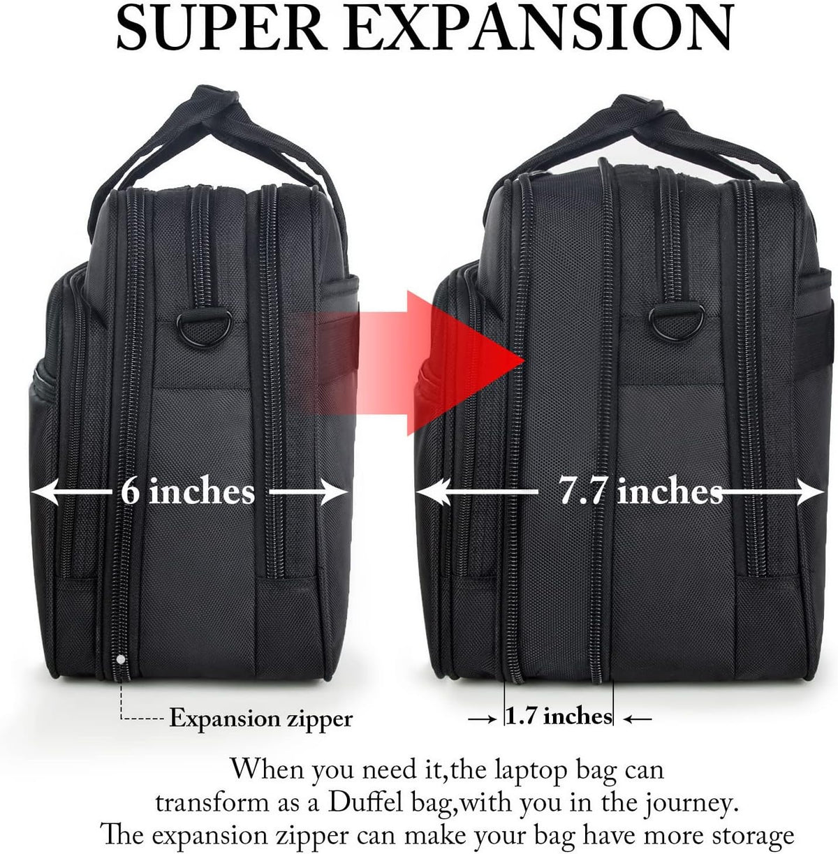 Bolsa de 17" para computadora portable, maletín de viaje con organizador, correa para colgar al hombro expansible, impermeable, para llevar computadora de 15.6", para hombre y para mujer.
