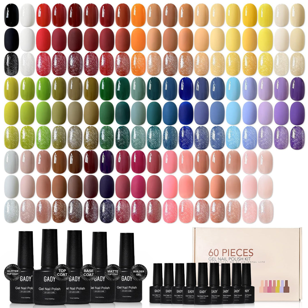 GAOY Juego de 60 esmaltes de uñas de gel, 55 colores para todas las...