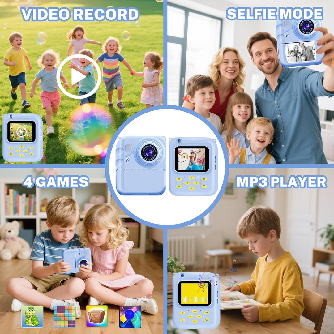 Cámara de impresión instantánea para niños, cámara de video 1080P c...