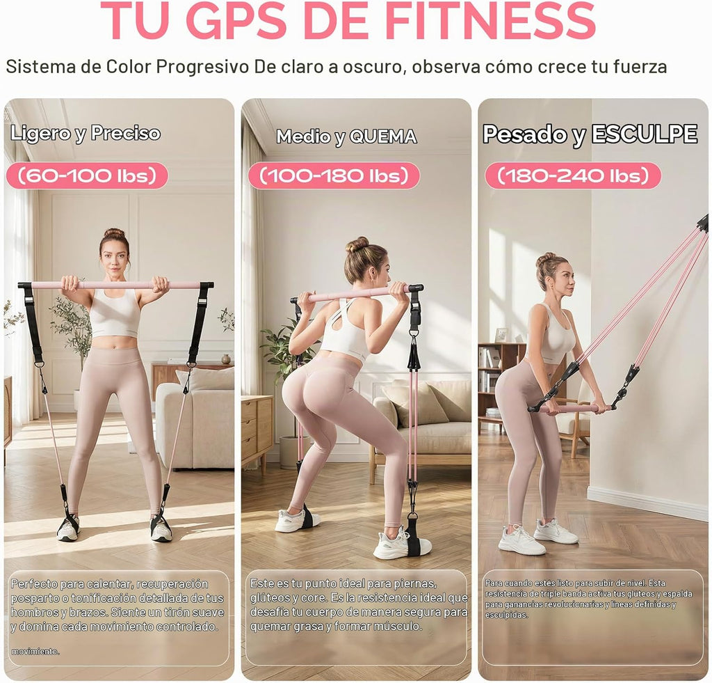 Kit de barra de pilates con bandas de resistencia, equipo de entrenamiento ajustable para gimnasio en casa para mujeres y hombres, equipo de pilates portátil para sentadillas, yoga y