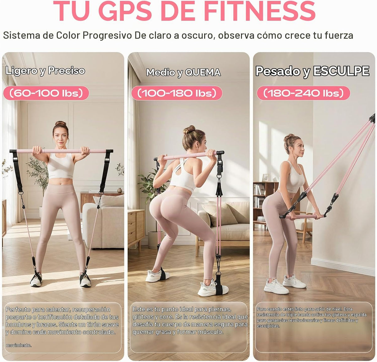 Kit de barra de pilates con bandas de resistencia, equipo de entrenamiento ajustable para gimnasio en casa para mujeres y hombres, equipo de pilates portátil para sentadillas, yoga y