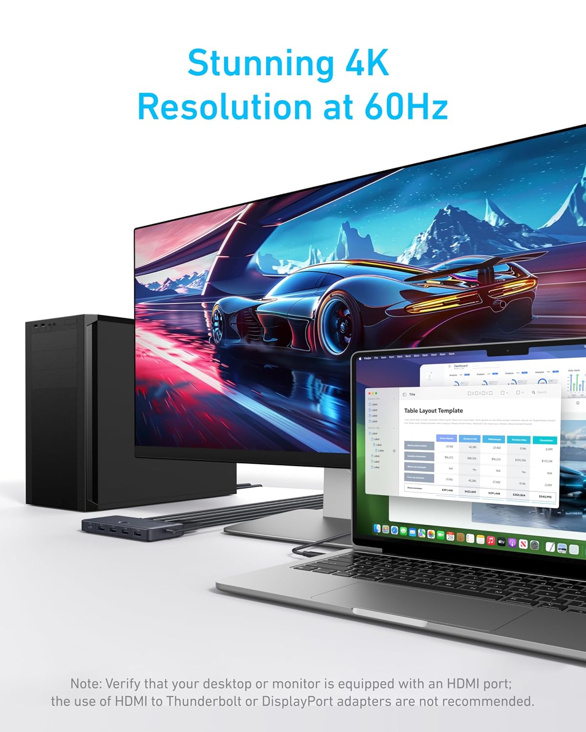 Anker Conmutador KVM HDMI USB 3.0, 5 Puertos USB 3.0, Soporta 4K@60Hz, Botón Magnético de Control Remoto para Cambio de Laptop a Escritorio con un Clic, Funciona con Dell, MacBook, iPad y Más (Cables