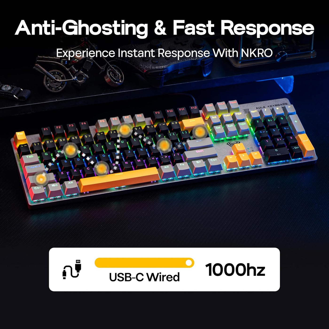 MechLands Aula S500 - Teclado mecánico con cable para juegos, 100%...