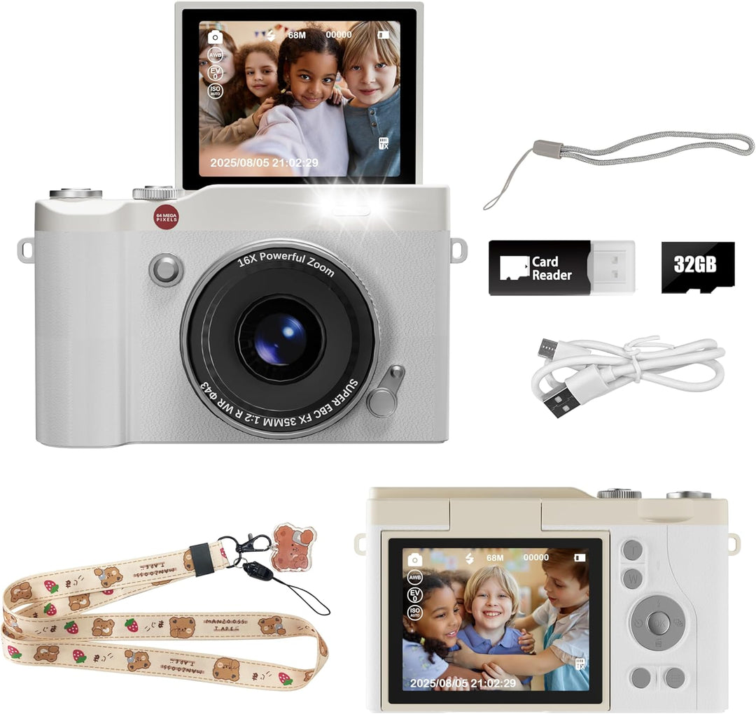 HEYMAO Cámara digital para niños, 64 MP, 1080P, 2.4 pulgadas, panta...