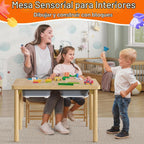 FUNLIO Mesa sensorial plegable de madera con 2 contenedores y 1 silla plegable para niños pequeños, mesa sensorial para niños con tapa de madera contrachapada antideformación, juego de arena y agua para interiores y exteriores, certificado CPC