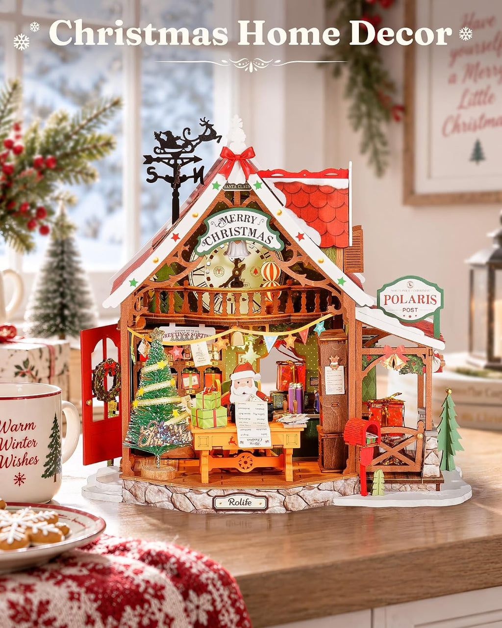 Rolife Kit de casa de muñecas en miniatura de Navidad, casa de bricolaje de