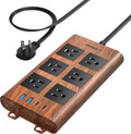 Regleta de protección contra sobretensiones (2100J), 6 tomas de corriente ampliamente espaciadas con 2 USB-C y 2 USB-A, cable de extensión de 6.5 pies con enchufe plano ultrafino, regleta de