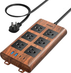 Regleta de protección contra sobretensiones (2100J), 6 tomas de corriente ampliamente espaciadas con 2 USB-C y 2 USB-A, cable de extensión de 6.5 pies con enchufe plano ultrafino, regleta de