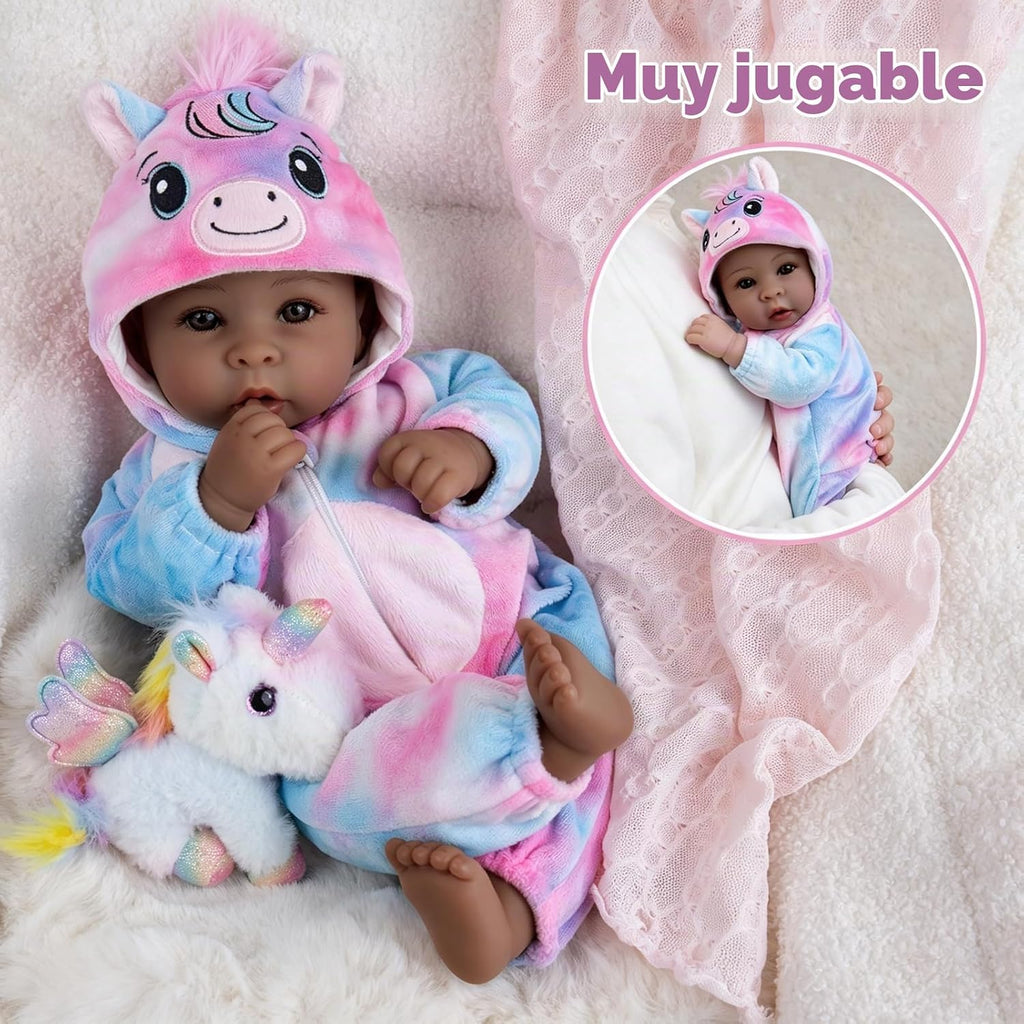 Aori Muñeca de bebé realista de 17 pulgadas, muñeca real negra en traje de