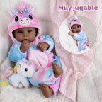 Aori Muñeca de bebé realista de 17 pulgadas, muñeca real negra en traje de