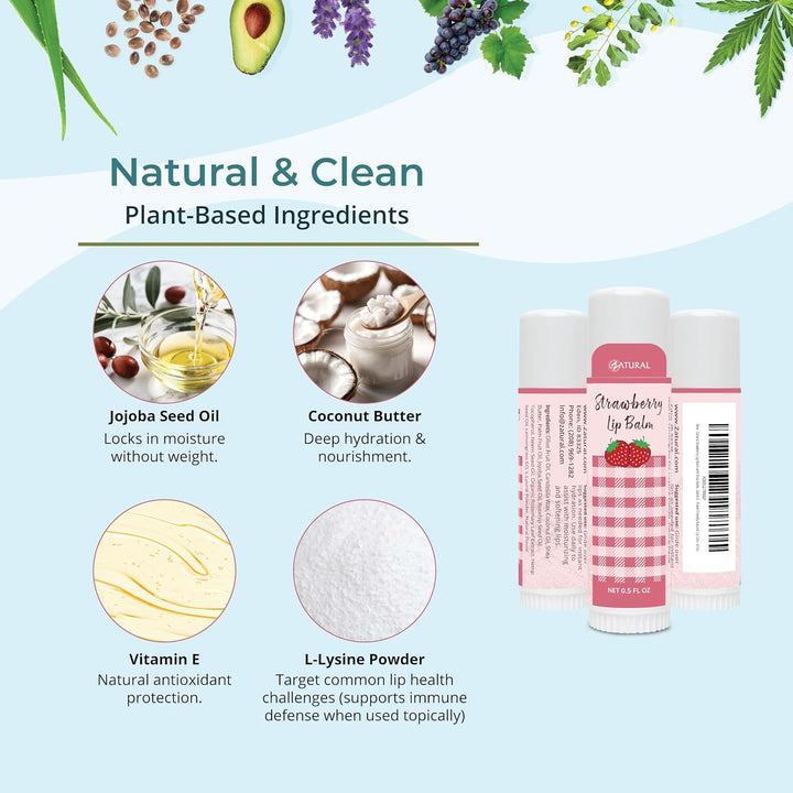 Bálsamo labial de fresa Zatural con manteca de karité, aceite de jo...
